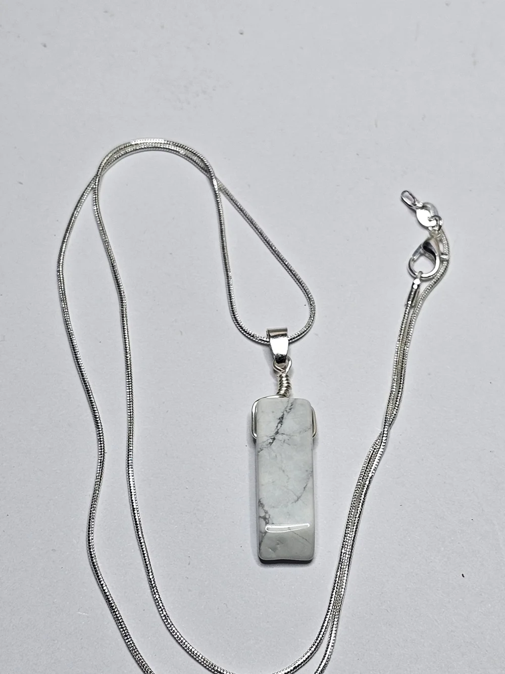 Howlite Pendant Necklace in White and Silver